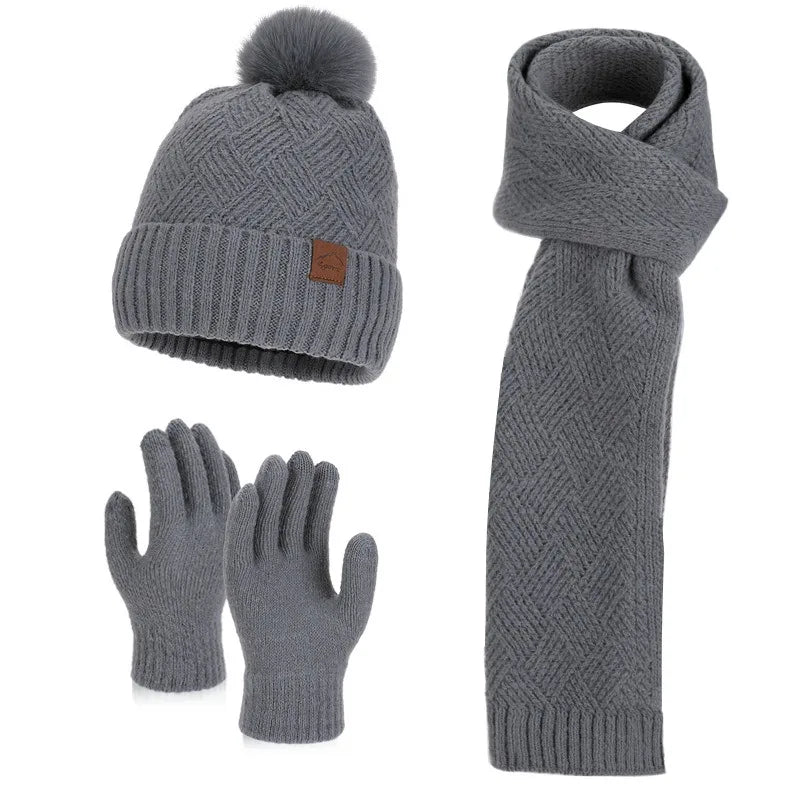 Women's Korean style knitted wool hat and scarf set in warm winter design by HSF Marketplace
