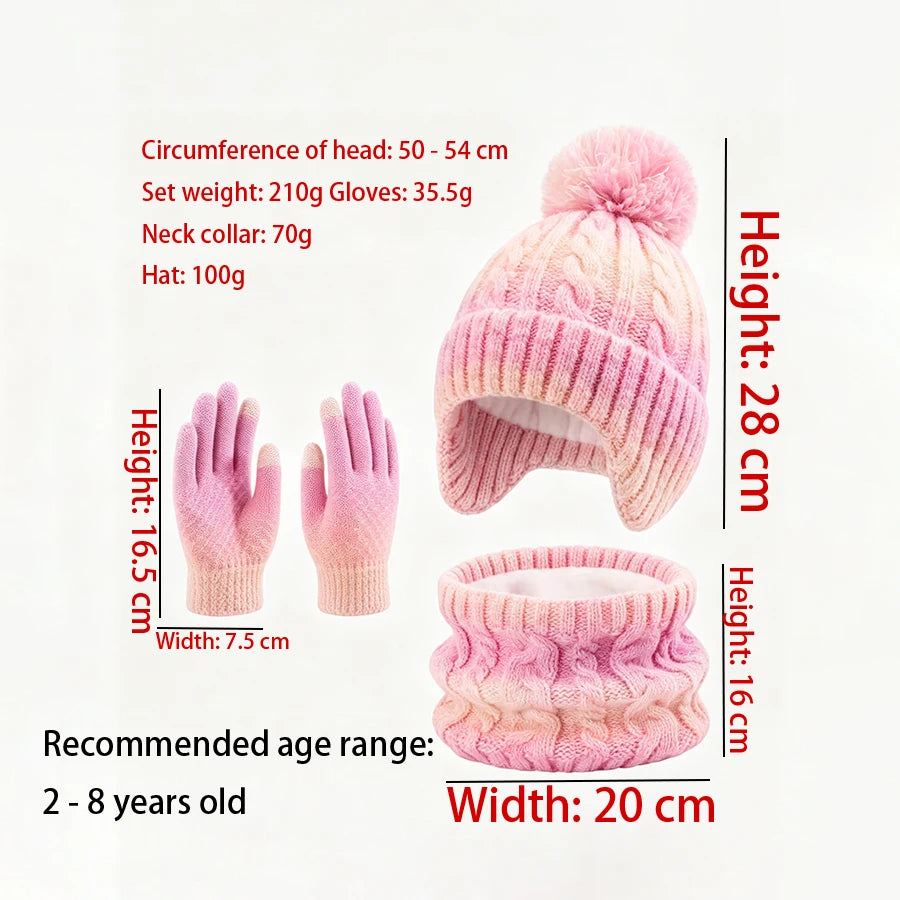 HSF Marketplace solid color fleece children's hat, scarf and gloves winter set