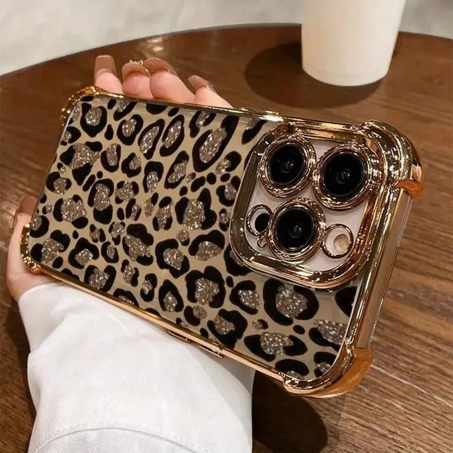 Glitter leopard print plating phone case for iPhone models by HSF Marketplace