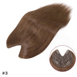 V-shape clip-in human hair extensions with brown blonde highlights, straight Brazilian Remy hair, 16 inch