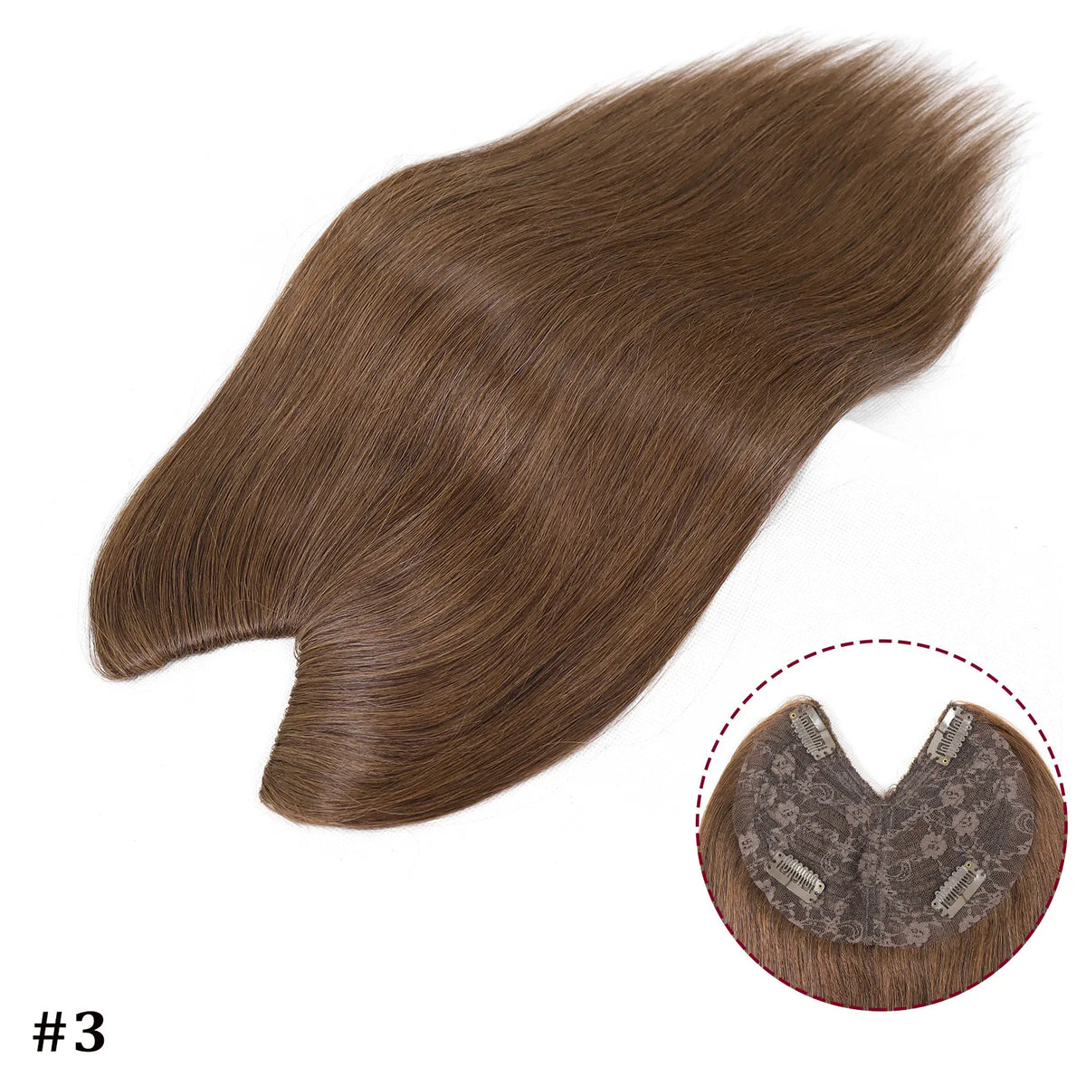 V-shape clip-in human hair extensions with brown blonde highlights, straight Brazilian Remy hair, 16 inch
