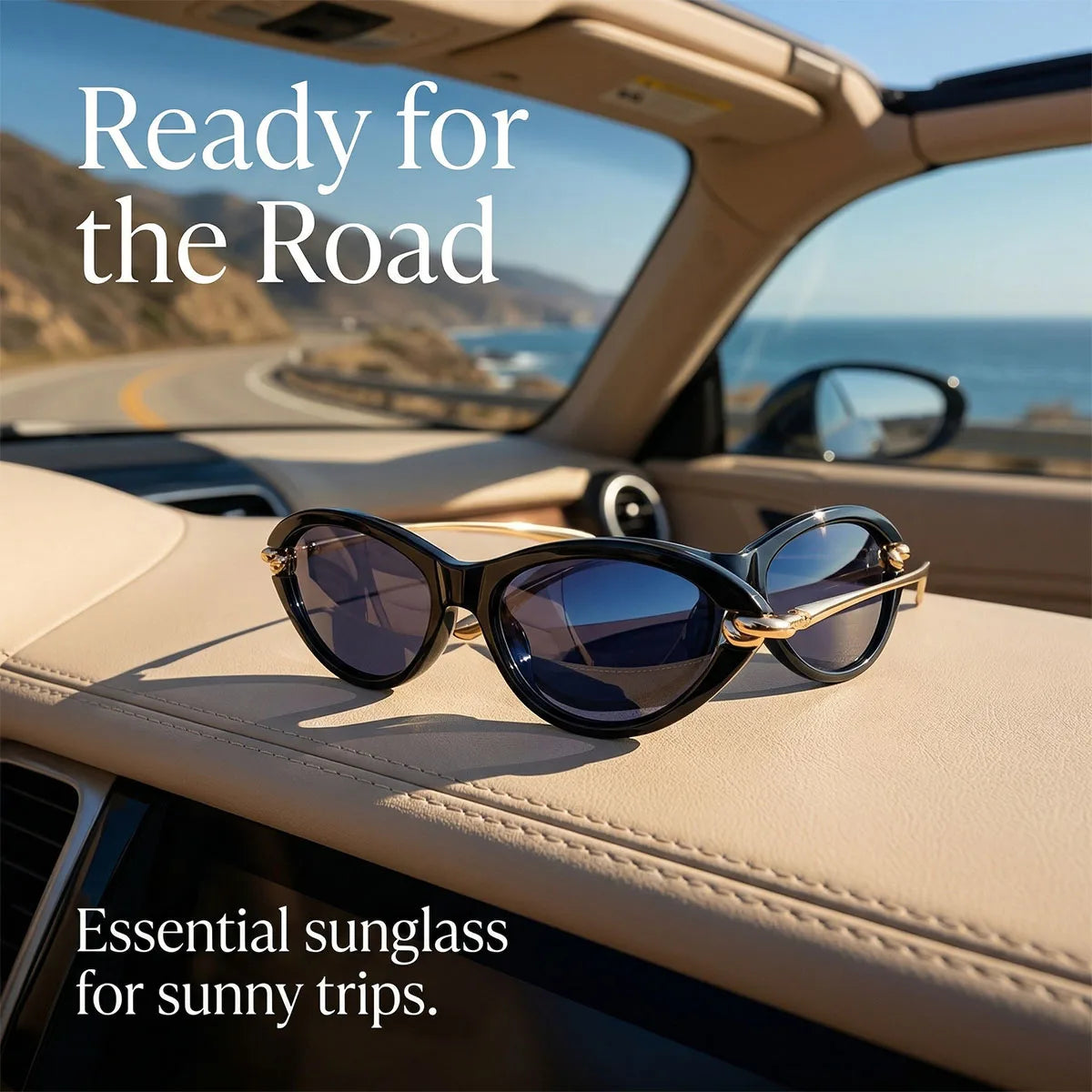 Trendy women's Vacation Cat Eye sunglasses with UV400 protection, featuring black frames and stylish design.
