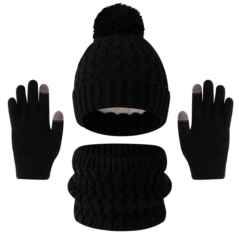 Kids' solid color fleece hat, scarf and gloves set for winter by HSF Marketplace