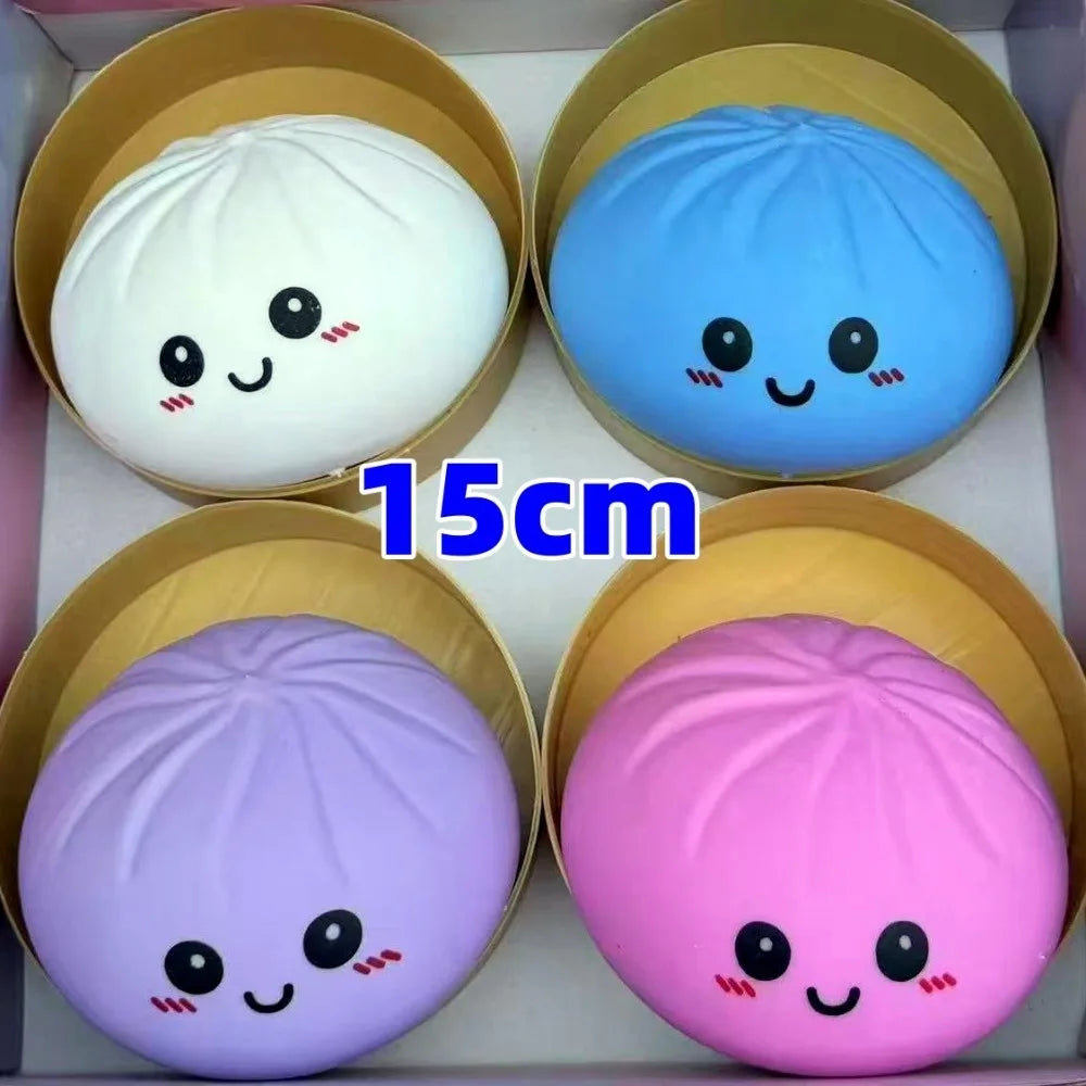 15cm Jumbo Dumpling Squishy With Steamer Realistic Bun Squishy Big Bun Cute Soft Pinch Sensory Fidget Ball Student Prize