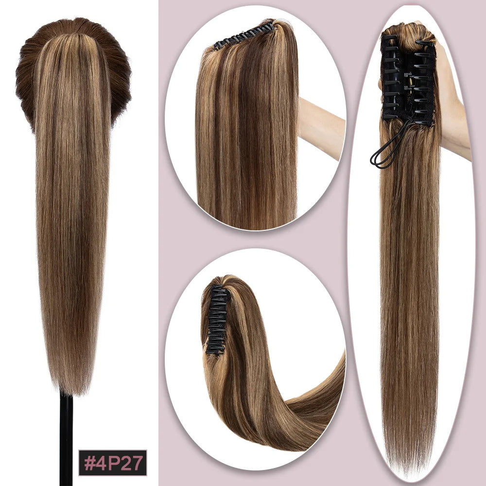 SEGO claw clip straight ponytail extension in blonde brown human hair, 105g-120g, for women