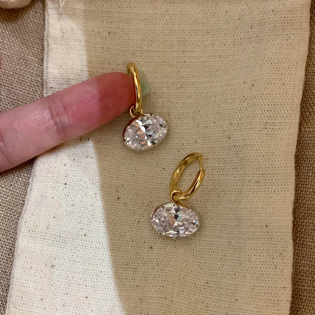 Elegant oval diamond pendant earrings with draped design for women, suitable for daily wear and gifts