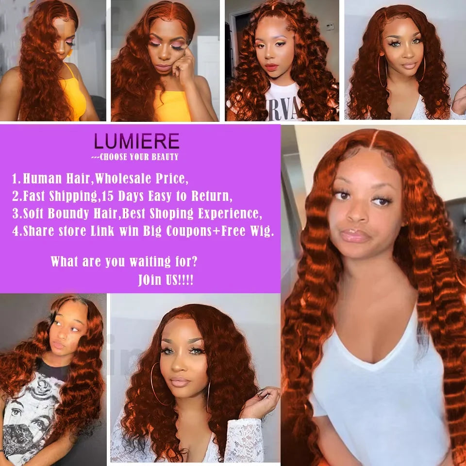 #350 Ginger Orange Omber Colored Loose Deep Wave Bundles With Lace Closure Frontal Preplucked  Human Hair Bundles With Frontal