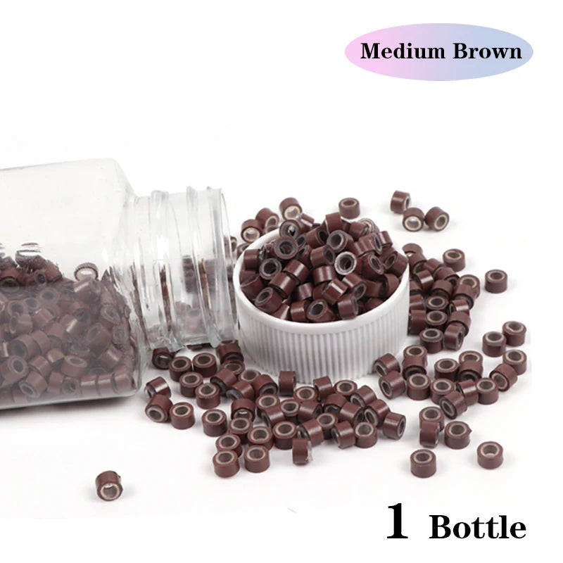 Beige Silicone Tubes Beads Locks Micro Link Ring Tube For Most I-Tip Hair Extension Tips 500Pcs Silicone Lined Micro Ring Beads