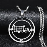 Stainless steel Satan necklace with Sigil De Lucifer, Baphomet stamp, laser-etched chain, detailed jewelry piece.