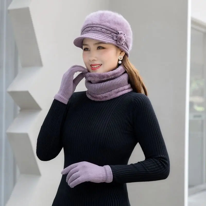 Warm knitted women’s winter hat, scarf, and gloves set in a coordinated design by HSF Marketplace