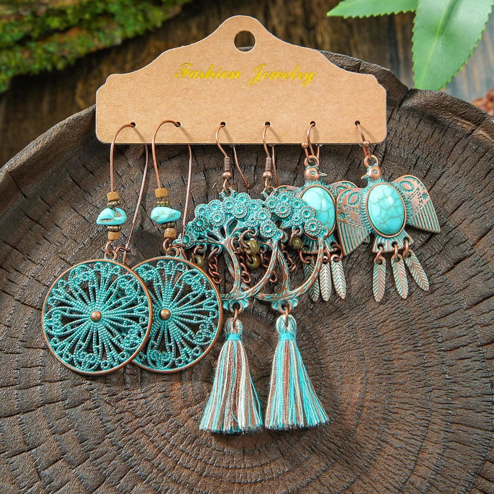 Boho vintage antique bronze dangle earrings with tassel detail for women by HSF Marketplace