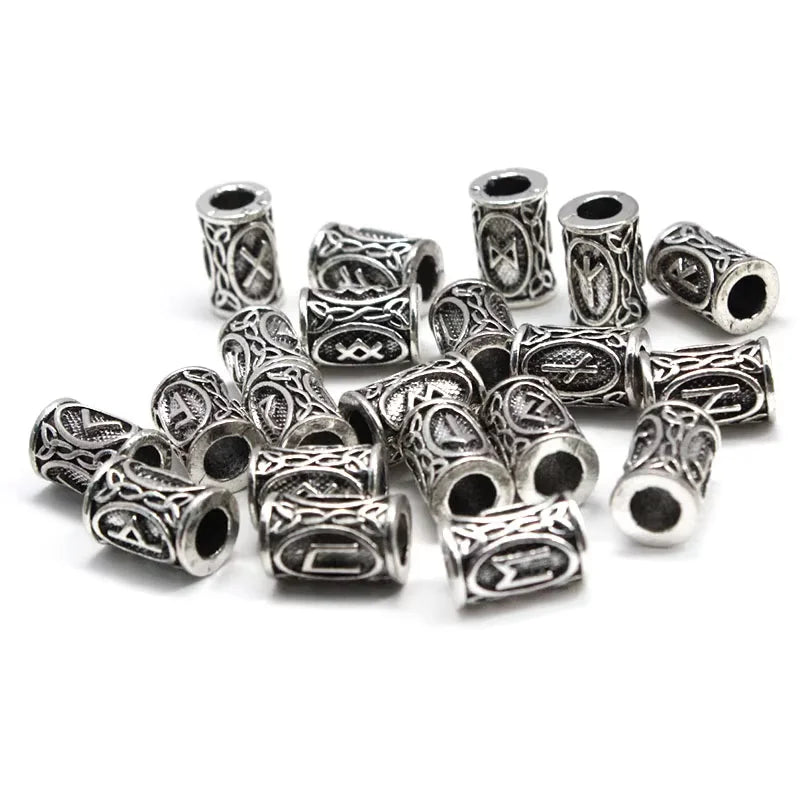10Pcs/Lot Viking Rune Beads Alloy Tube Spacer Beads Hair Braid Beard Dreadlock Beads Knife Beads Pendant for DIY Jewelry Making