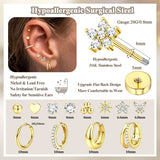 Drperfect 1Pair Flat Back Earrings for Women Surgical Steel Earrings for Sensitive Ears Hoop Stud Cartilage Tragus Piercings