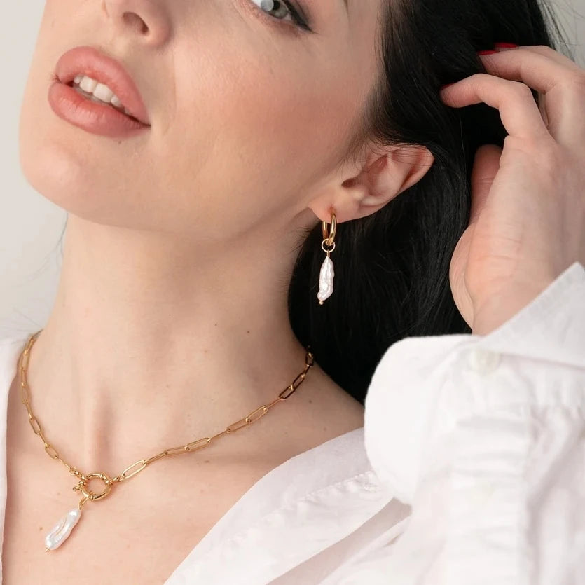 KKBEAD Exquisite Natural Freshwater Pearl Hoop Earrings Fashion Daily Handmade Drop Earring Jewelry Bijoux