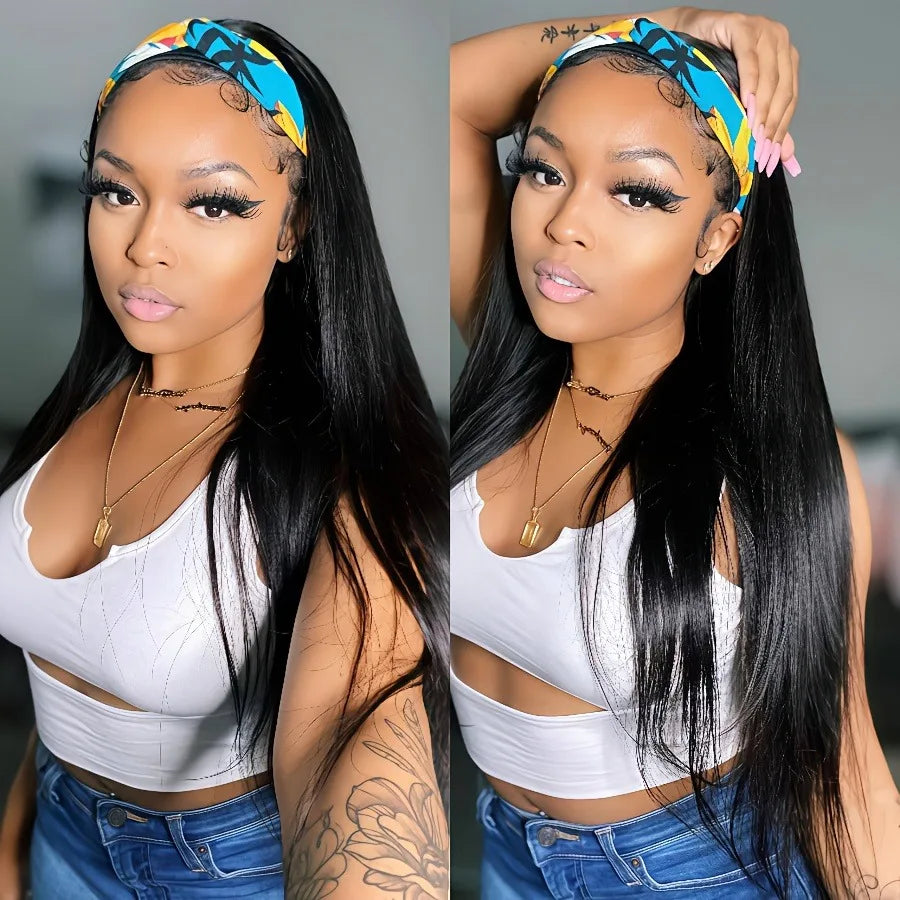 HSF Marketplace deep wave curly human hair half wig with headband, full machine-made cap
