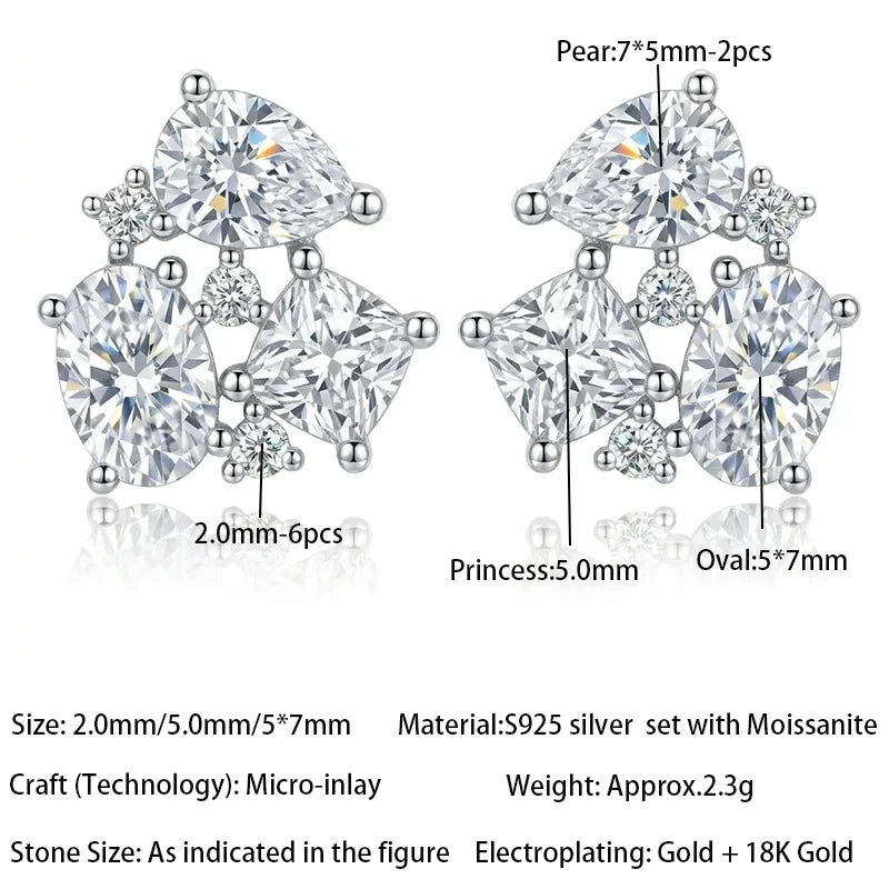 Women's 6.5CT all moissanite earrings in 925 silver, luxury fashion jewelry by HSF Marketplace