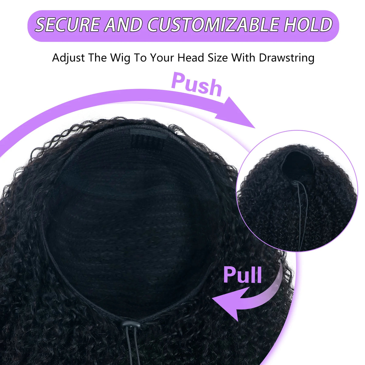 HSF Marketplace 12A curly human hair half wig in natural black with drawstring and headband for quick wear-and-go styling