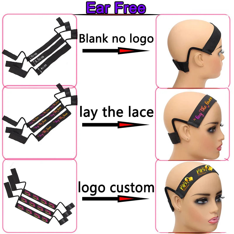 Wig Band With Ear Cutout 5Pcs Lace Melting Band Wig Grip Headband 3Cm 3.5Cm Wig Holder Elastic Band With Ear Hanger To Lay Edge