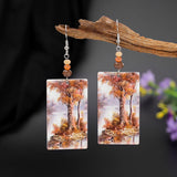 Red brown vintage tree dangle earrings for women by HSF Marketplace