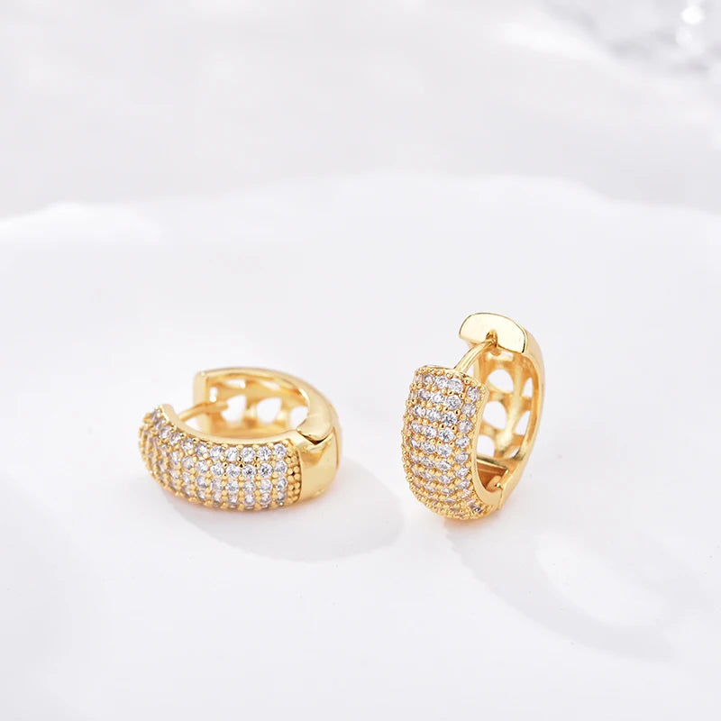 Elegant zirconia round huggie hoop earrings for women by HSF Marketplace, silver-tone close-up