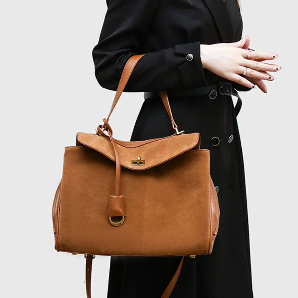 Large capacity women's split leather tote bag by HSF Marketplace, spacious everyday handbag with dual handles
