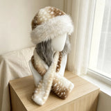 Kawaii deer spots faux fur winter hat, scarf and gloves set by HSF Marketplace