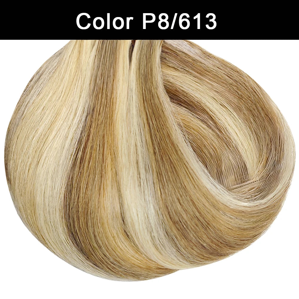 Brazilian straight human hair clip-in extensions, #4/27 highlight, natural color, 16–26 inches