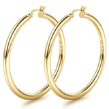Chunky 14K gold plated hollow tube hoop earrings with 925 sterling silver posts, 4mm thick, large and lightweight
