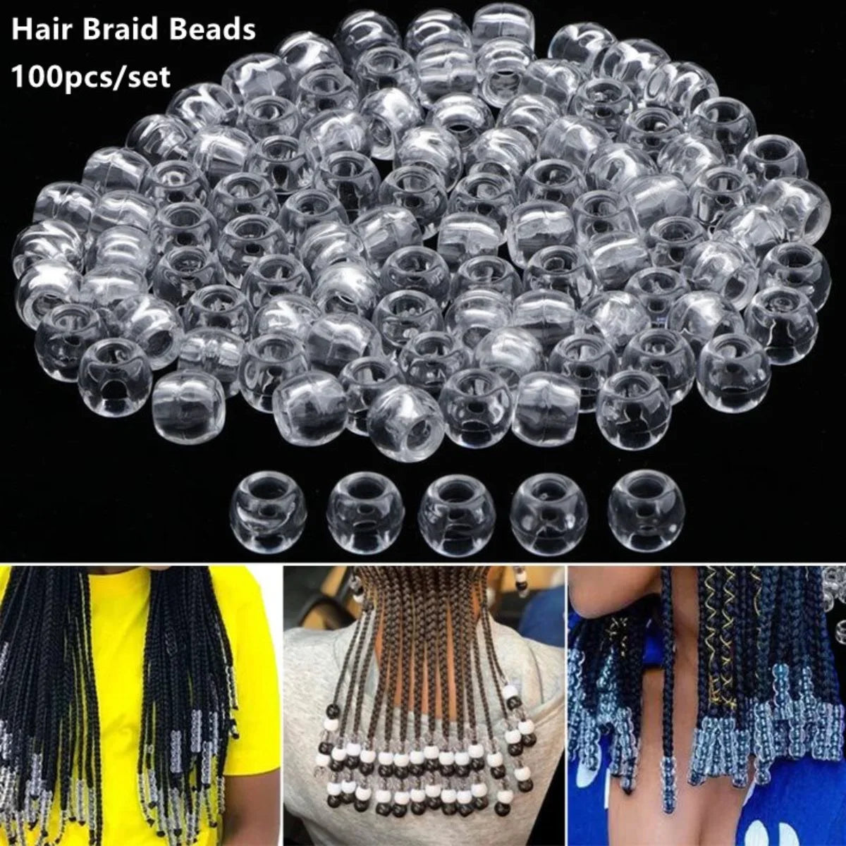 12mm acrylic plastic beads, transparent round beads, dirty braid accessories, hair extensions, large hole beads, string beads