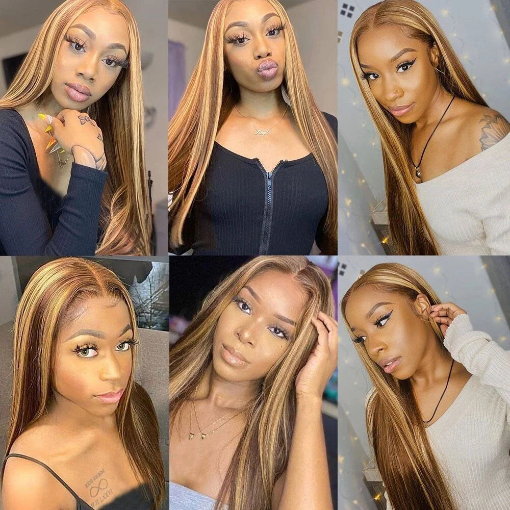 Bone straight honey blonde ombre 13x6 HD lace frontal wig with natural human hair, 13x4 lace frontal, from HSF Marketplace.