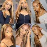 Bone straight honey blonde ombre 13x6 HD lace frontal wig with natural human hair, 13x4 lace frontal, from HSF Marketplace.