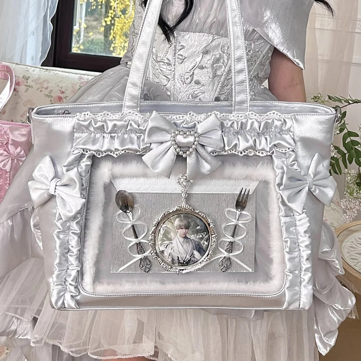 Transparent Y2K Japanese Ita Bag by HSF Marketplace, large capacity crossbody handbag with cute lolita design and casual style.