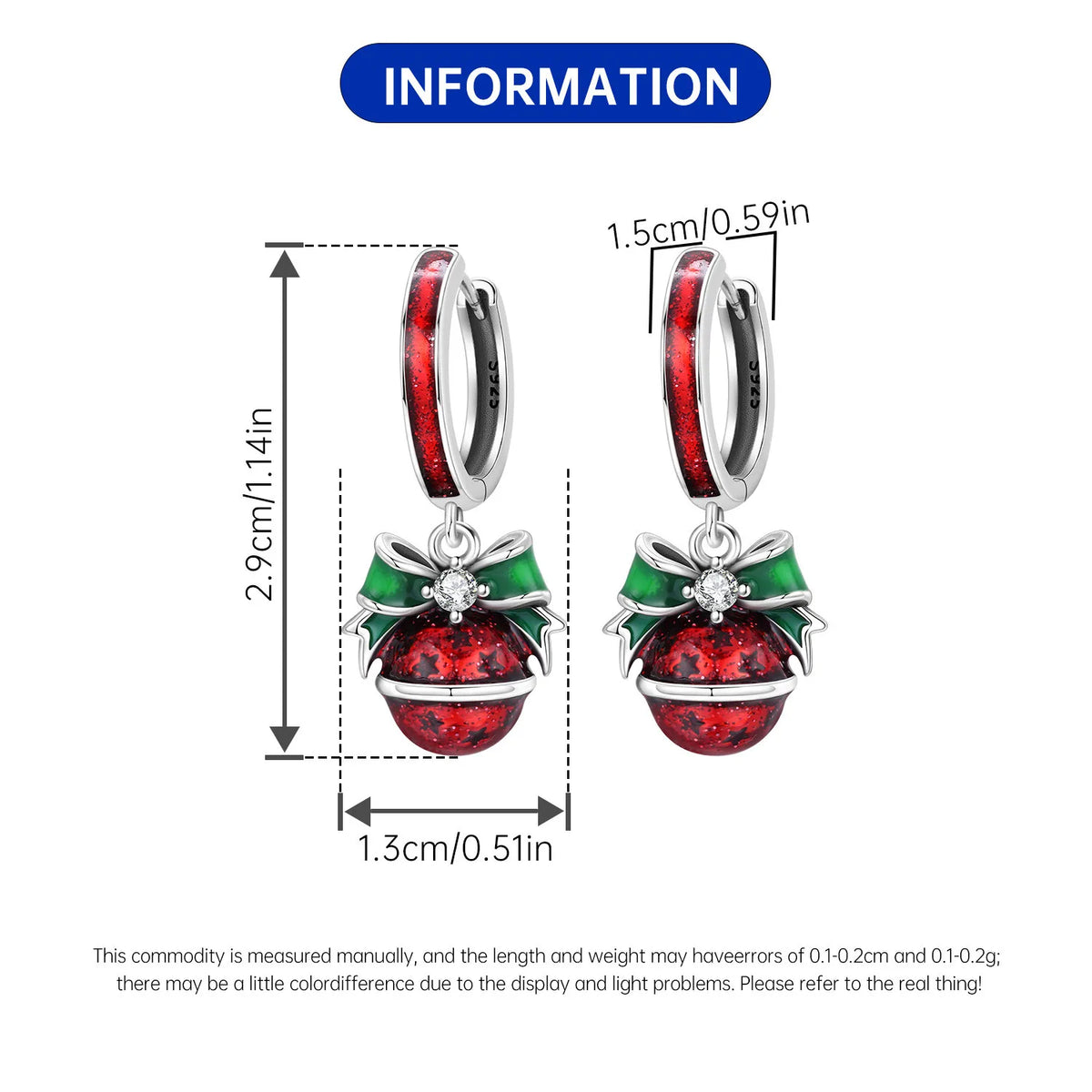 925 sterling silver Christmas dangle earrings for women, featuring festive holiday charms