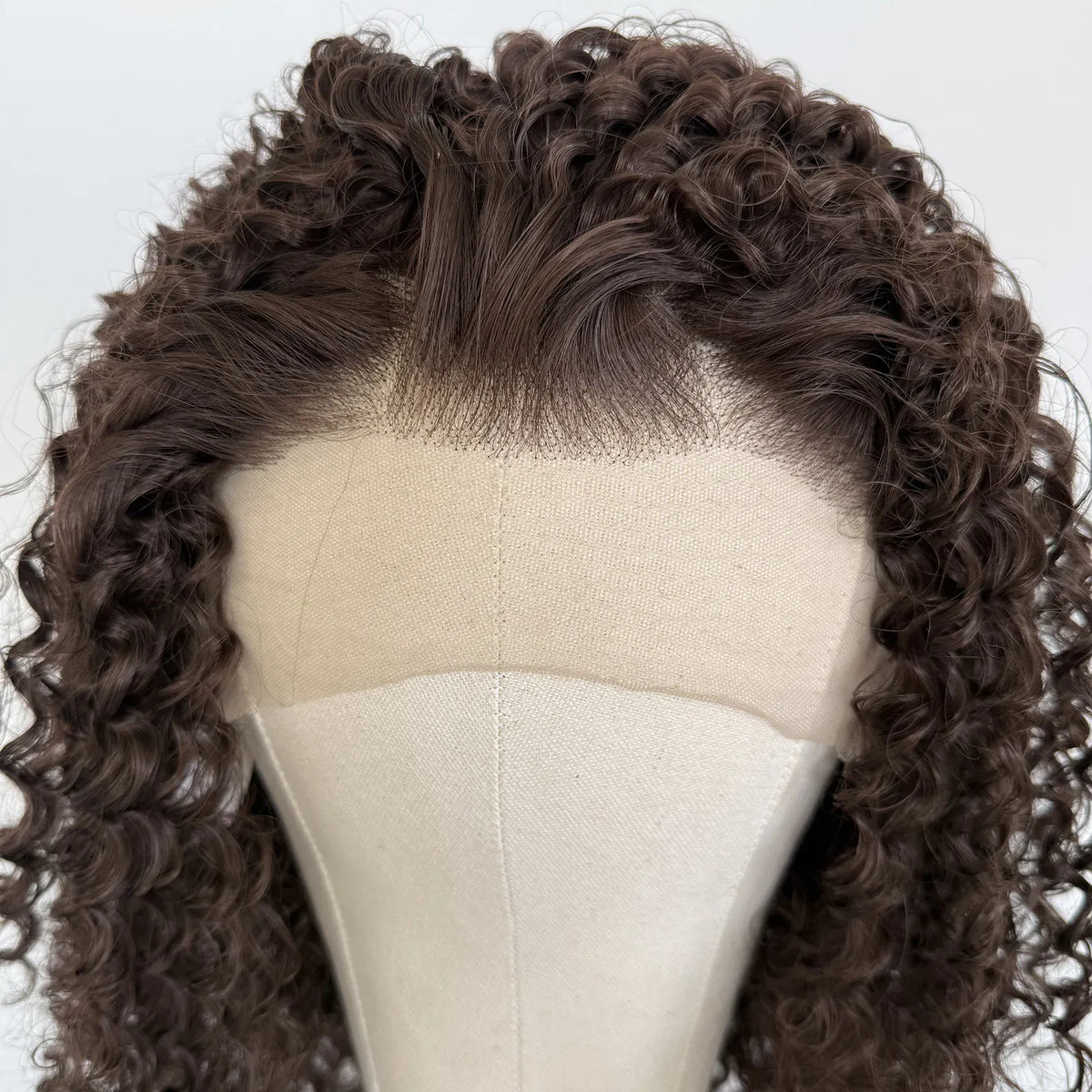 Chocolate Brown Curly Wig 13x4 Lace Front Long Deep Curly Synthetic Hair Heat Resistant Daily Use Natural Hairline Wig for Women