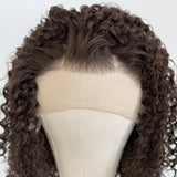 Chocolate Brown Curly Wig 13x4 Lace Front Long Deep Curly Synthetic Hair Heat Resistant Daily Use Natural Hairline Wig for Women