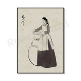 Korean hanbok canvas poster for Asian home decor, K-culture merch by HSF Marketplace