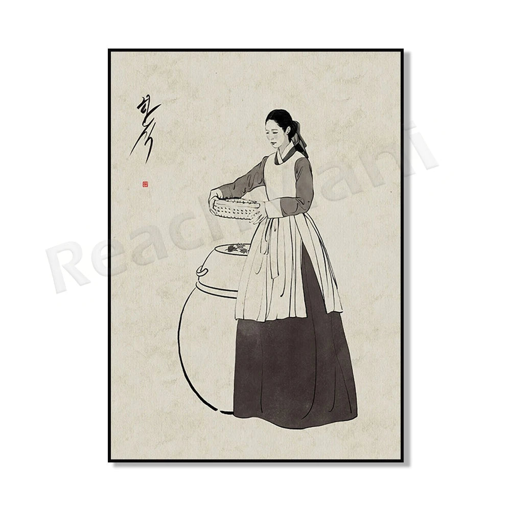 Korean hanbok canvas poster for Asian home decor, K-culture merch by HSF Marketplace