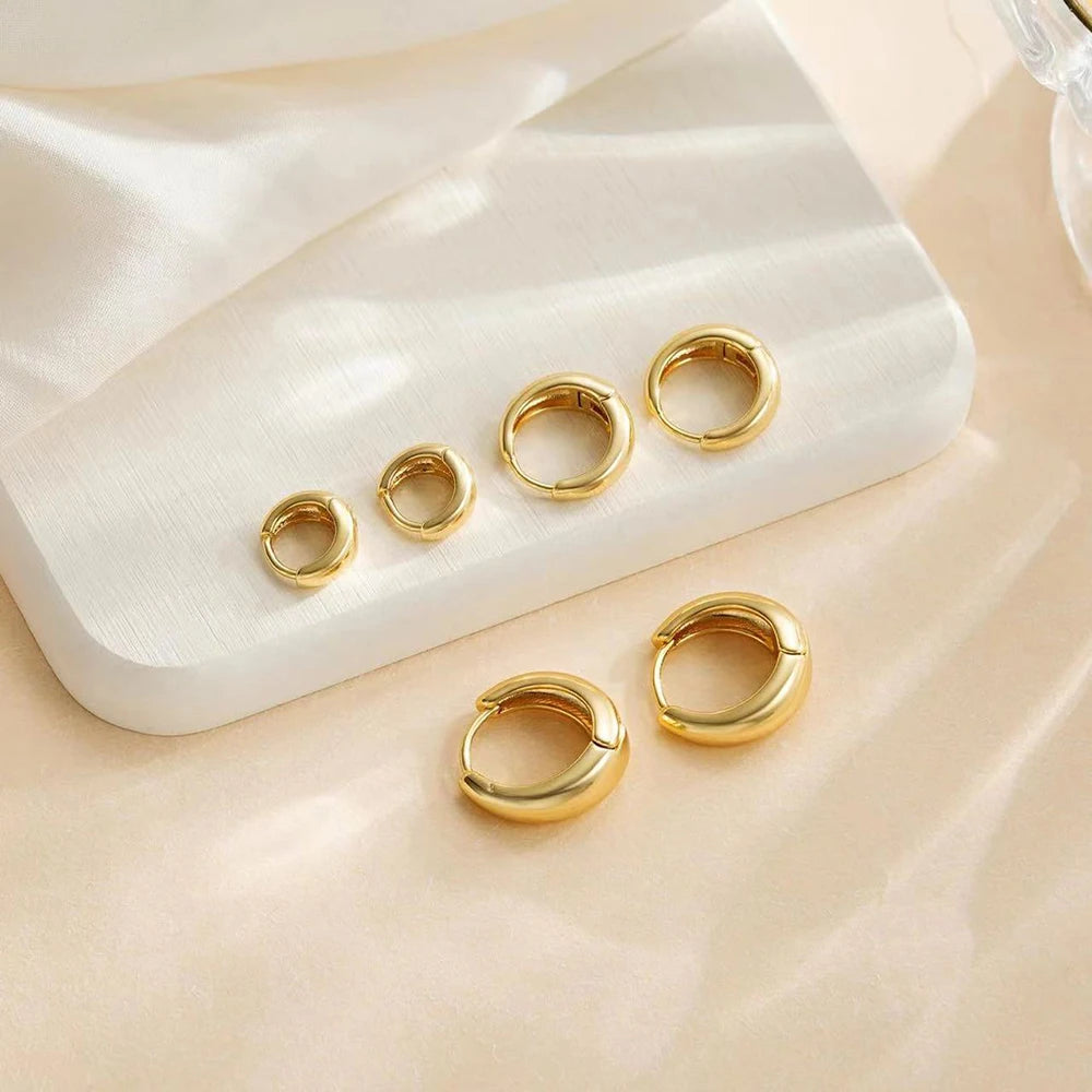 Minimalist stainless steel huggie hoop earrings for women by HSF Marketplace