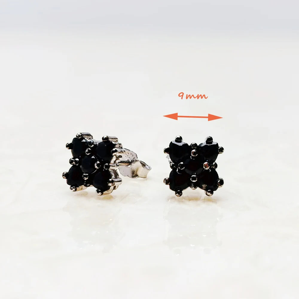 Vintage black flower stud earrings in 925 sterling silver by HSF Marketplace