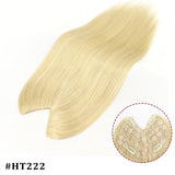 V-shape clip-in human hair extensions, straight brown blonde highlight topper, 16-inch Brazilian Remy hair by HSF Marketplace