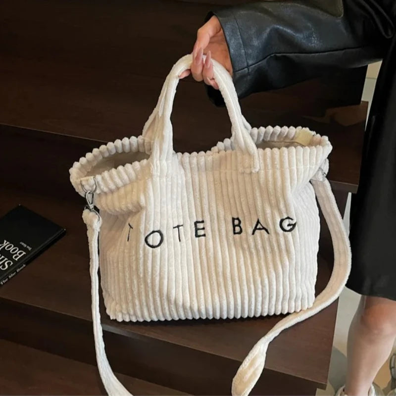 Large capacity striped velvet handbag for women by HSF Marketplace