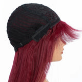 Burgundy straight human hair wig with bangs for women, HSF Marketplace human hair wig