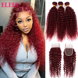 12A Water Wave Bundles With Closure 99J Burgundy Wet and Wavy Virgin Curly Deep Wave 100% Human Hair Bundles With Closure