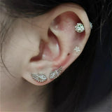 Sparkly full diamond angel wings geometric hollow stud earrings in silver-tone metal for women