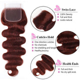 Reddish brown body wave human hair bundles with lace closure by HSF Marketplace