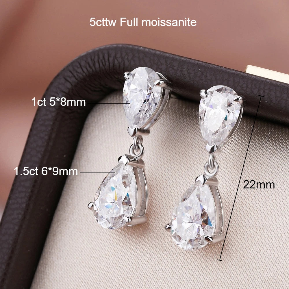 Moissanite waterdrop drop earrings in 925 sterling silver by HSF Marketplace