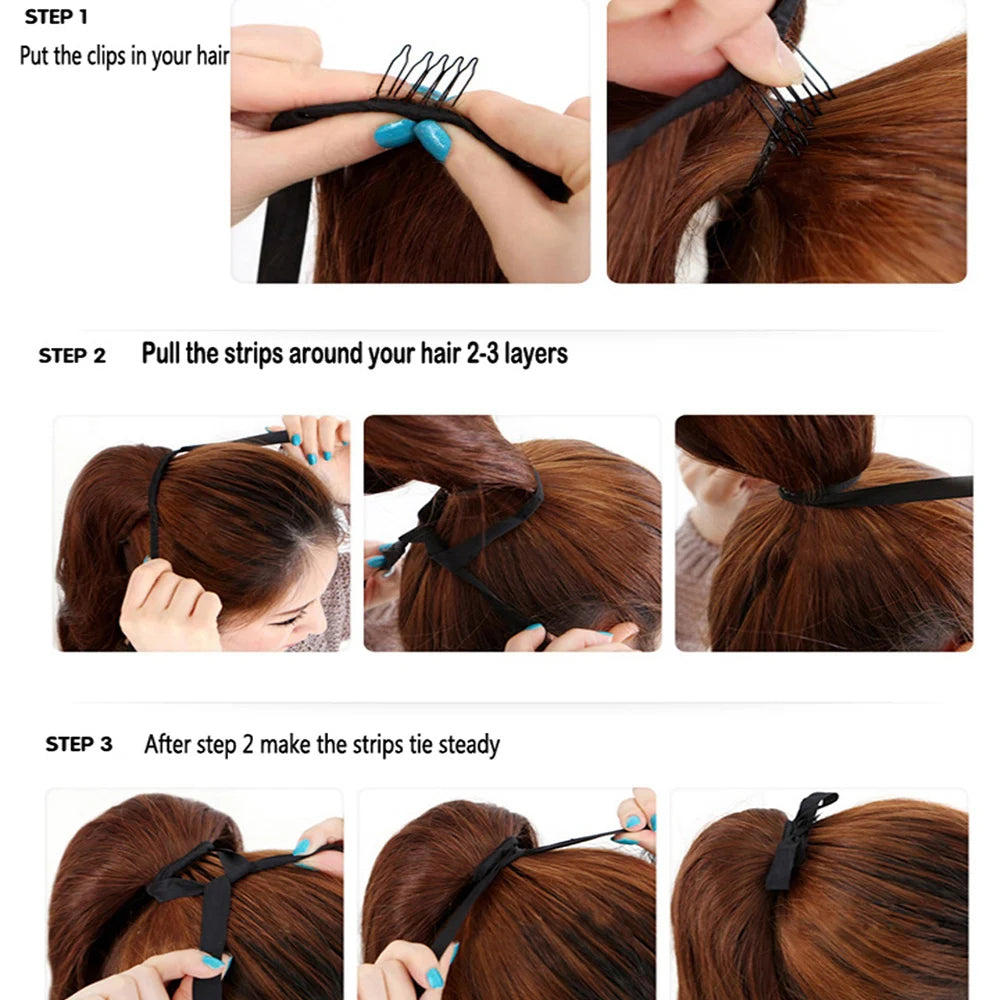 Doreen clip-in ponytail hair extensions, 100% Remy human hair wrap ponytail piece in natural style