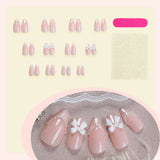 24-piece white almond-shaped press-on false nails with handmade bow and pearl decorations by HSF Marketplace