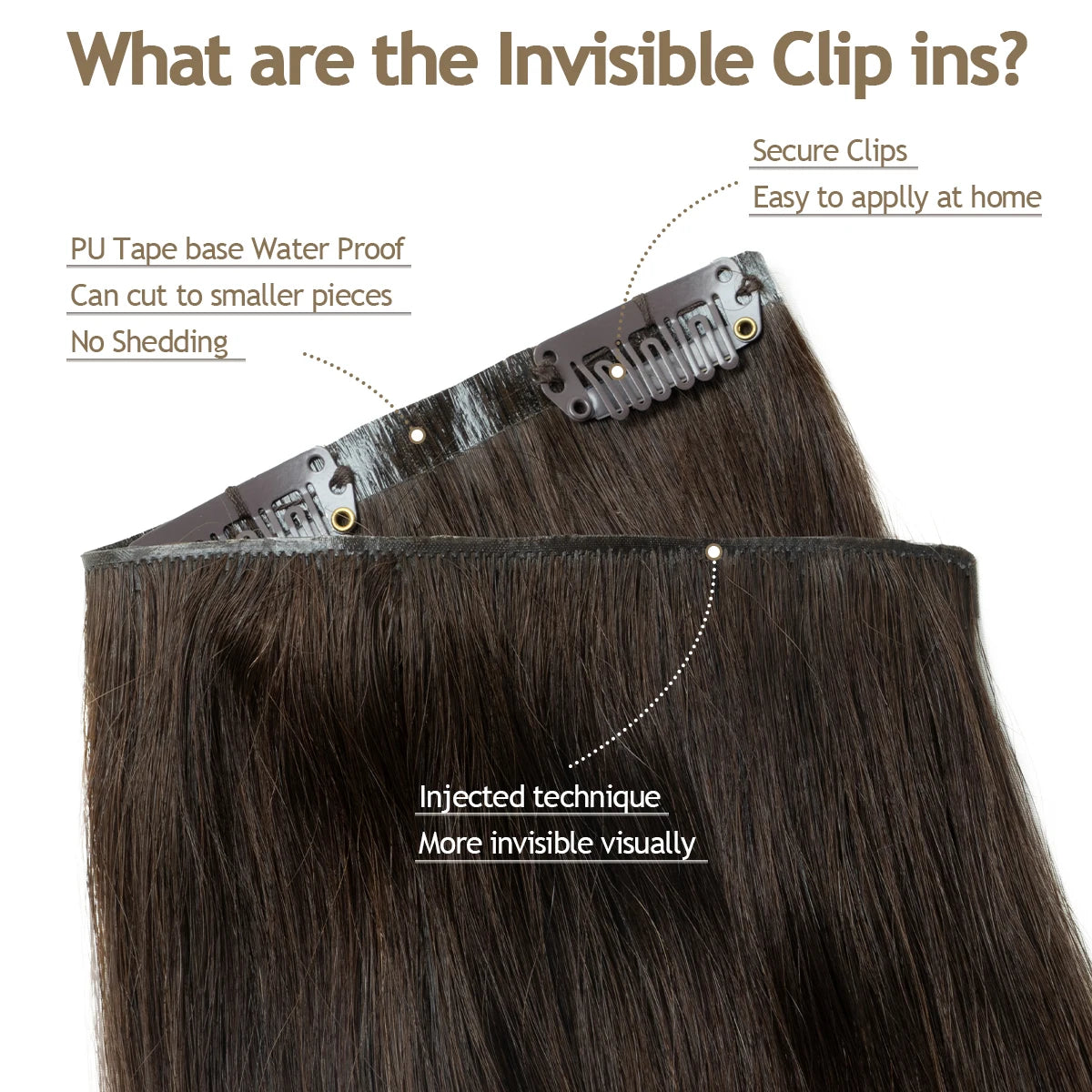 HSF Marketplace invisible PU weft clip-in human hair extensions, 7-piece silk straight set in 12–24 inch lengths