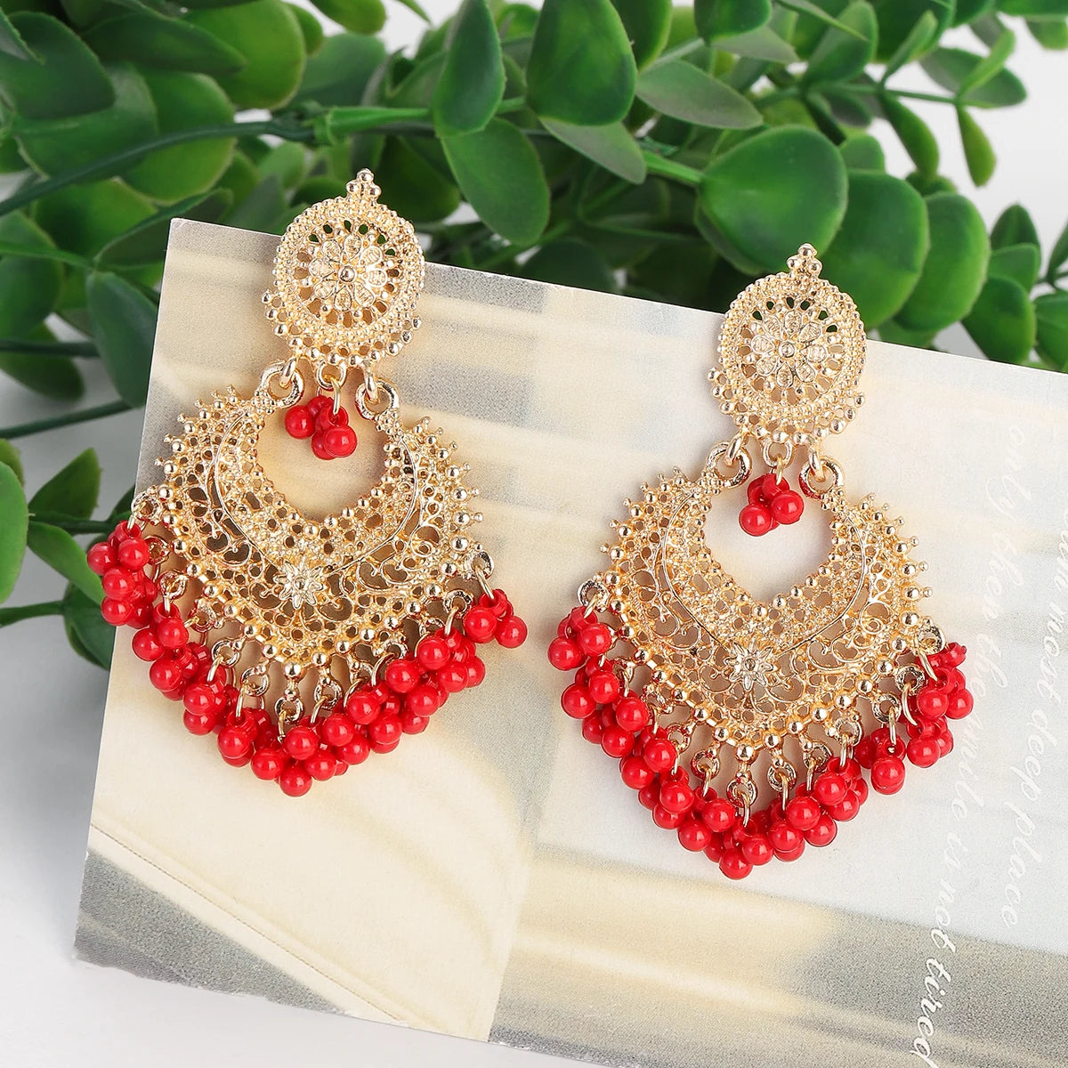 Boho gold heart-shaped flower dangle earrings for women by HSF Marketplace